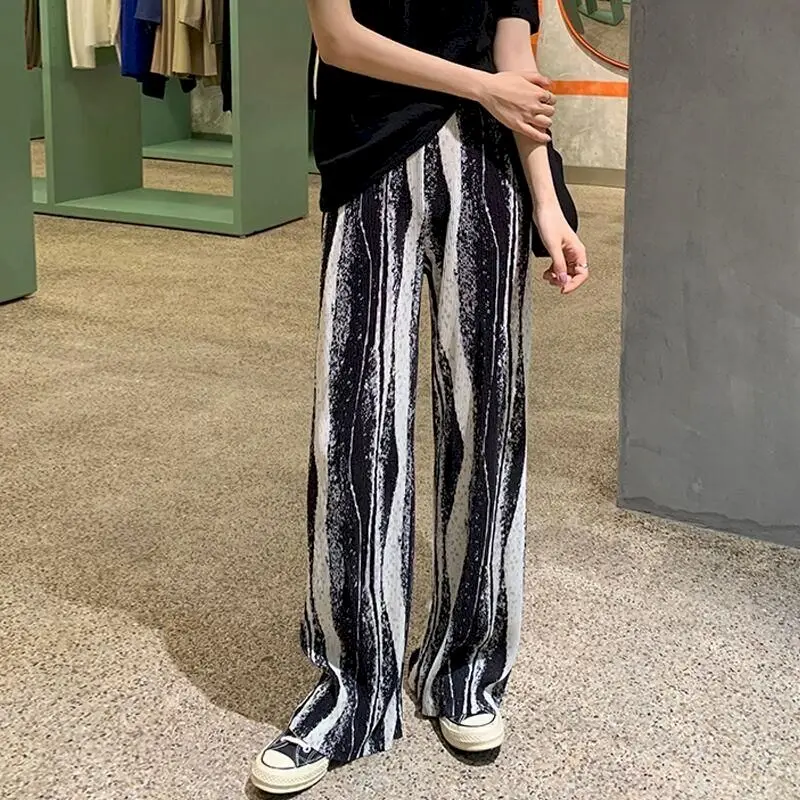 

2020 new autumn tie-dye pleated casual pants women's pants high waist straight wide leg pants loose and thin mopping trousers
