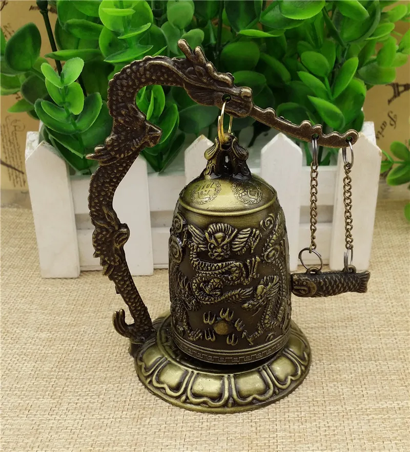 Буддизм храм латунь Медь колокольчик с драконом часы резные статуя Лотос Будда