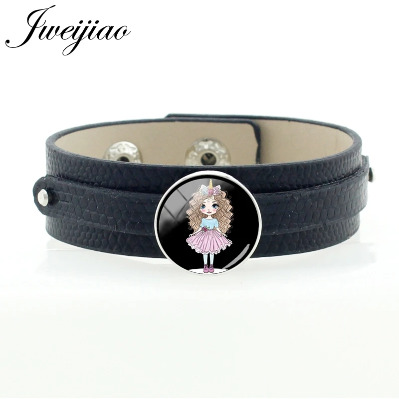 Модные черные кожаные браслеты JWEIJIAO ручной работы с рисунком маленькой девочки