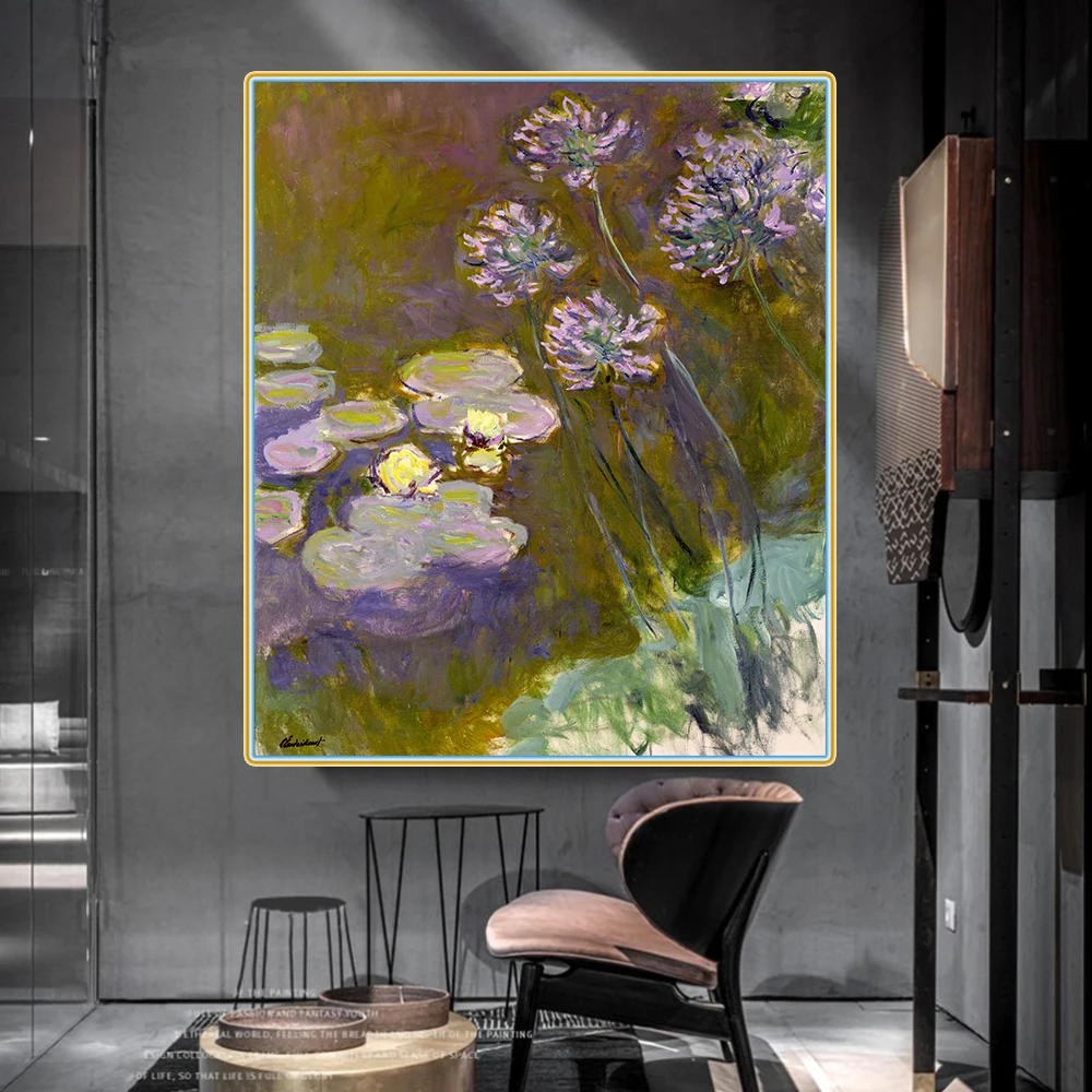 Цитон Клода монета waterводяные лилии и агапантус Canvas холст искусство Масляная