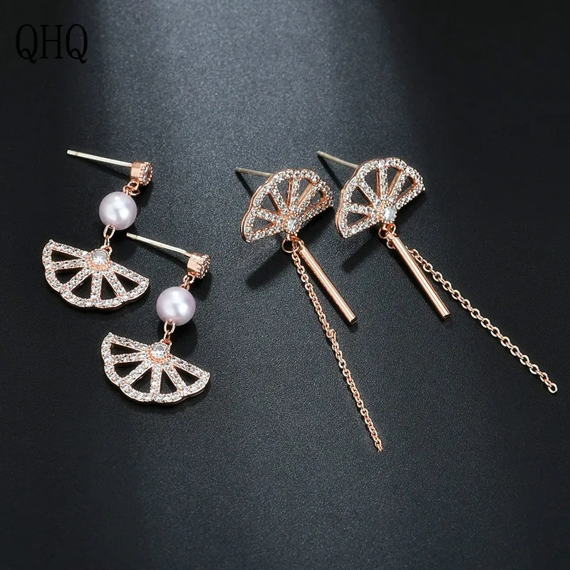 QHQ stud earring geometric ear rings fine accessories jewelry earrings women cubic zirconia diamond studs gifts jewellery boho | Украшения