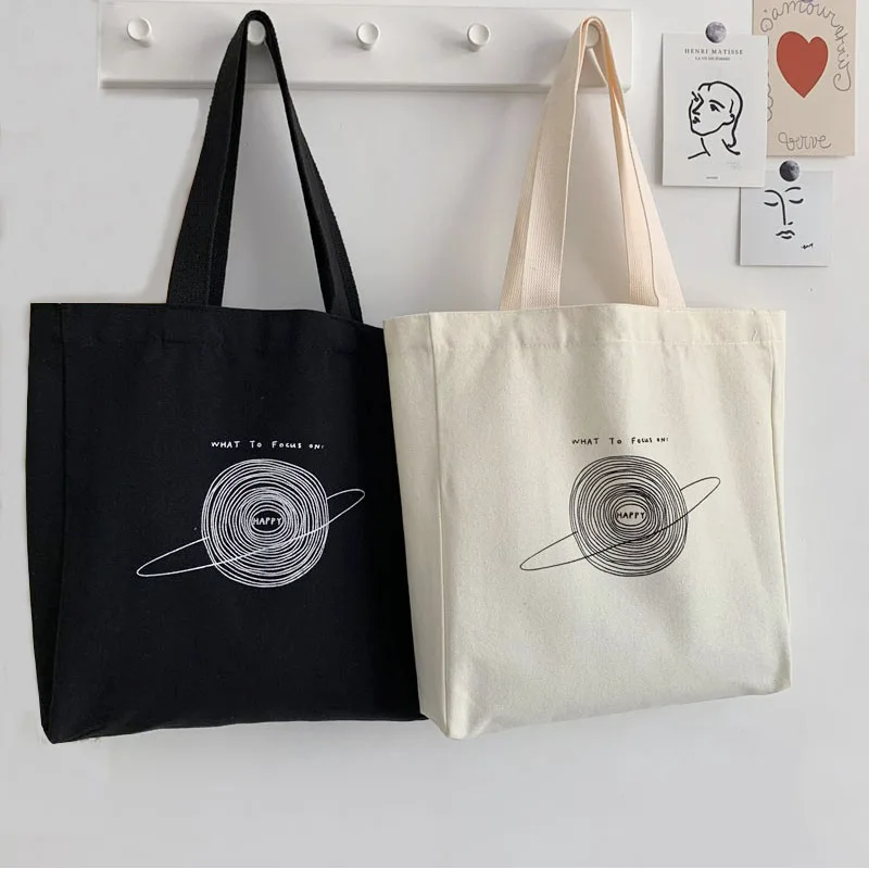 

Canvas Tote Bag Shopper Bag Women Designer Handbag 2021 New Girl Fashion Casual Minimalist Style Universe Printing Shoulder Bags