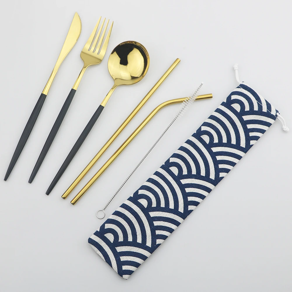 Набор столовой посуды из нержавеющей стали розовое золото для путешествий