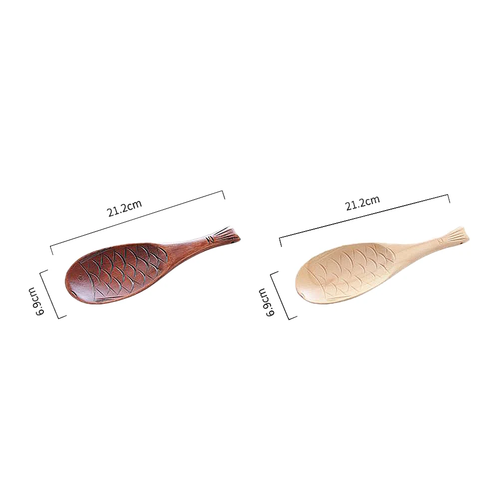 

Excellent Kitchen Wooden Rice Serving Spoon Wood Rice Paddle Spatula Cute Fish