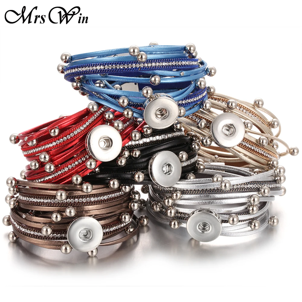 Новый кожаный браслет 18 мм с кнопками многослойный в стиле панк ювелирные