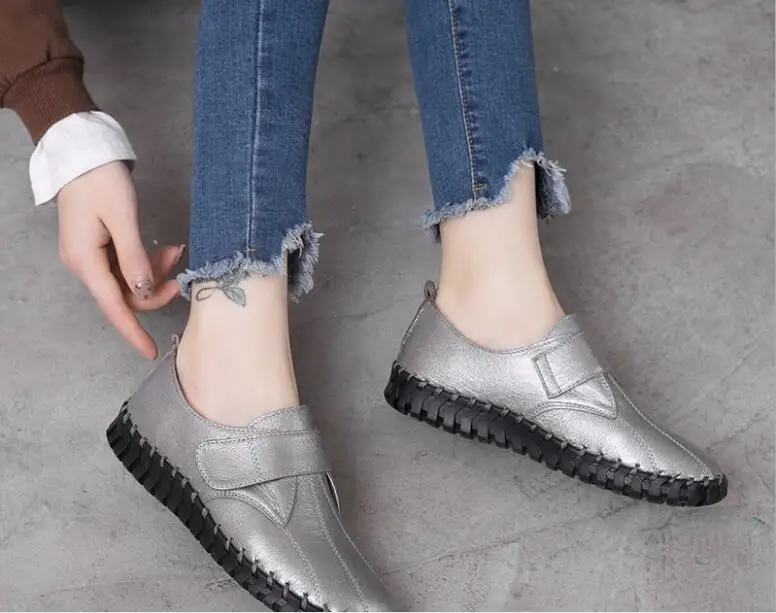 Classic New Women Flats shoes Autumn Woman Loafers Genuine Leather Female Shoes Slip On Ballet Bowtie Women's Shoe Large size