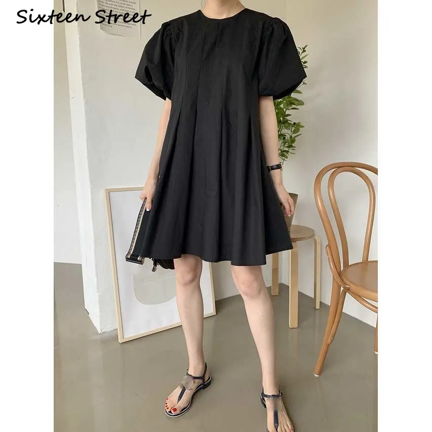 Женское платье с пышными рукавами однотонное в стиле Харадзюку модель Y2k