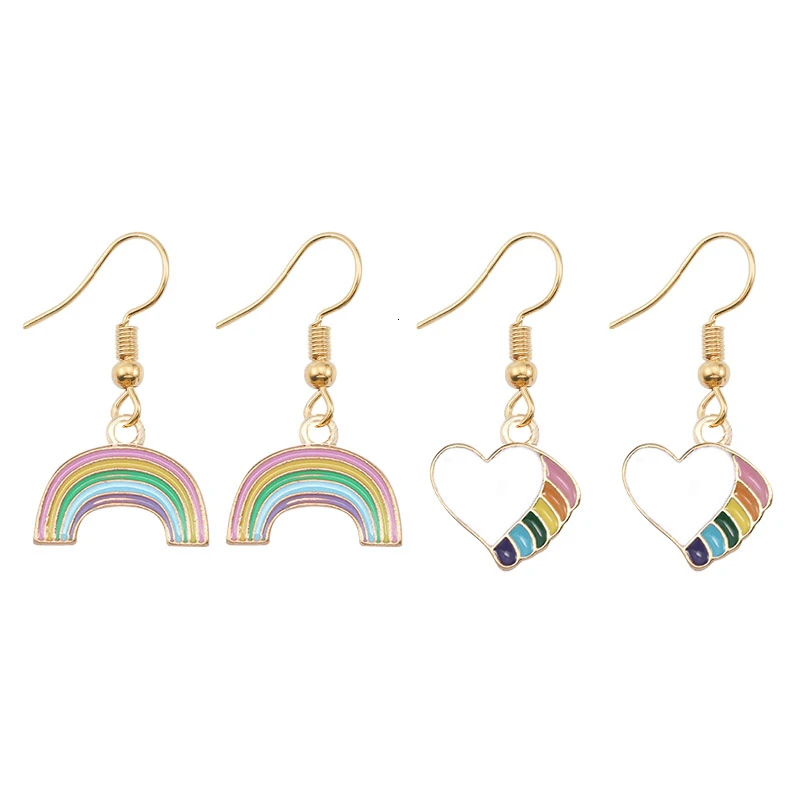 

DIY Fashion Earrings Heart Shaped Rainbow Cute Retro Simple Atmospheric For Girl Alloy Birthday Gift Jewelry 2021 Dropshipping