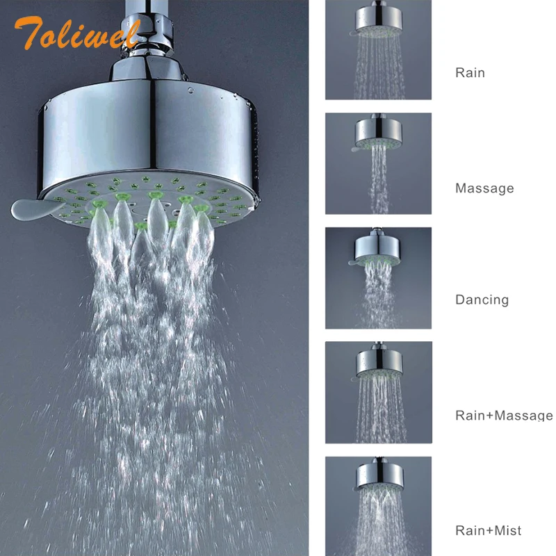 5-Функция настенное крепление Душ головы с поворотной шаровой шарнир 4 дюймовый