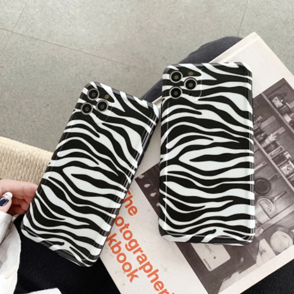 

Black And White Soft TPU Silicone phone case for iPhone 7 8 plus X Xs max 11 Pro Max XR Zebra Pattern Phone Back Cover