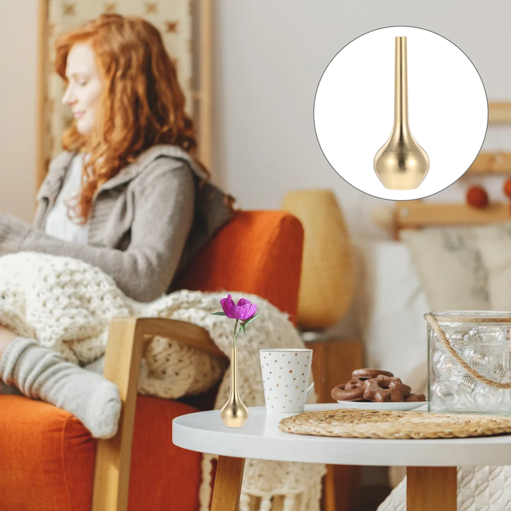 

2pcs Pure Copper Mini Desktop Brass Vases Tiny Vases Ornament With Thin Neck