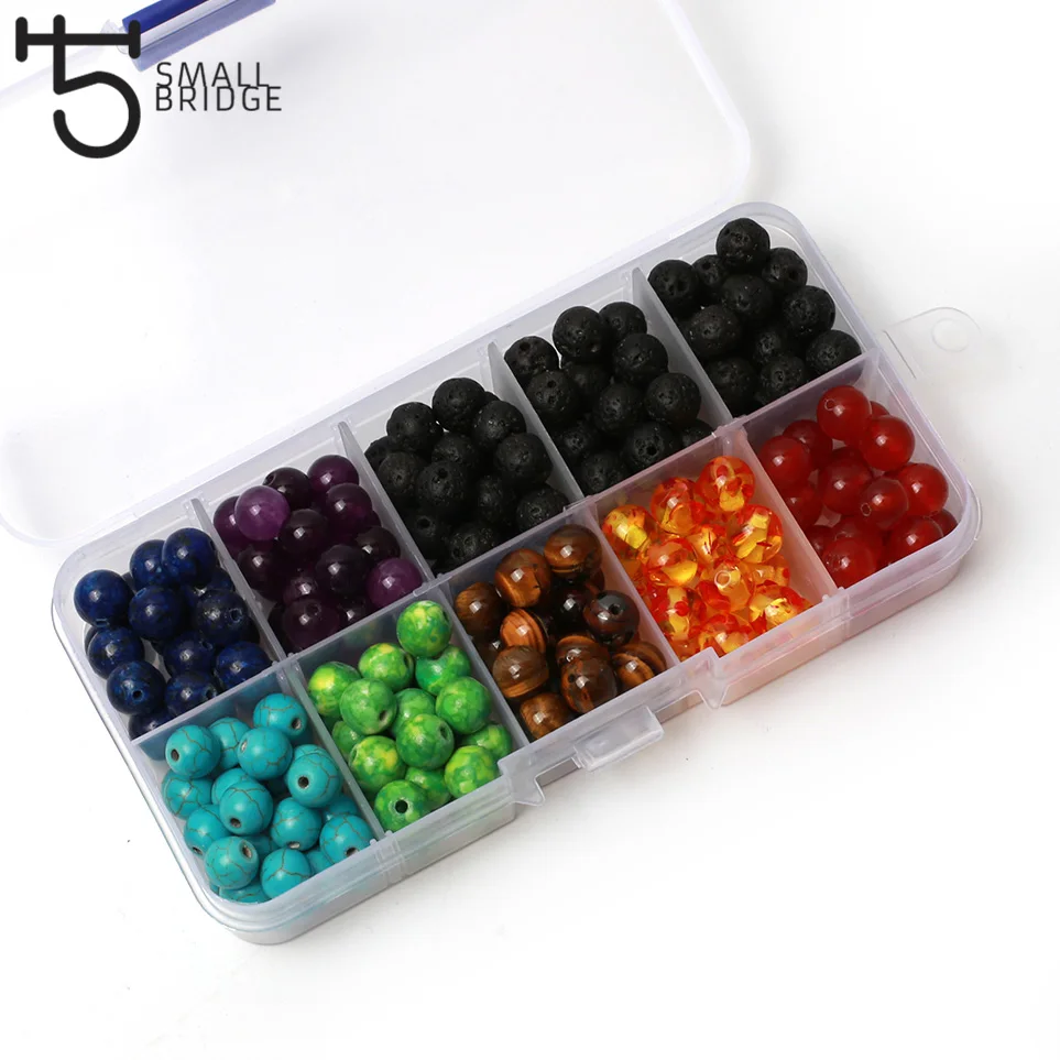 8mm Natural 7 Chakra Lava stone Beads kit for jewelry making Diy accessories Colorful round stone beads wholesale 200pcs/set