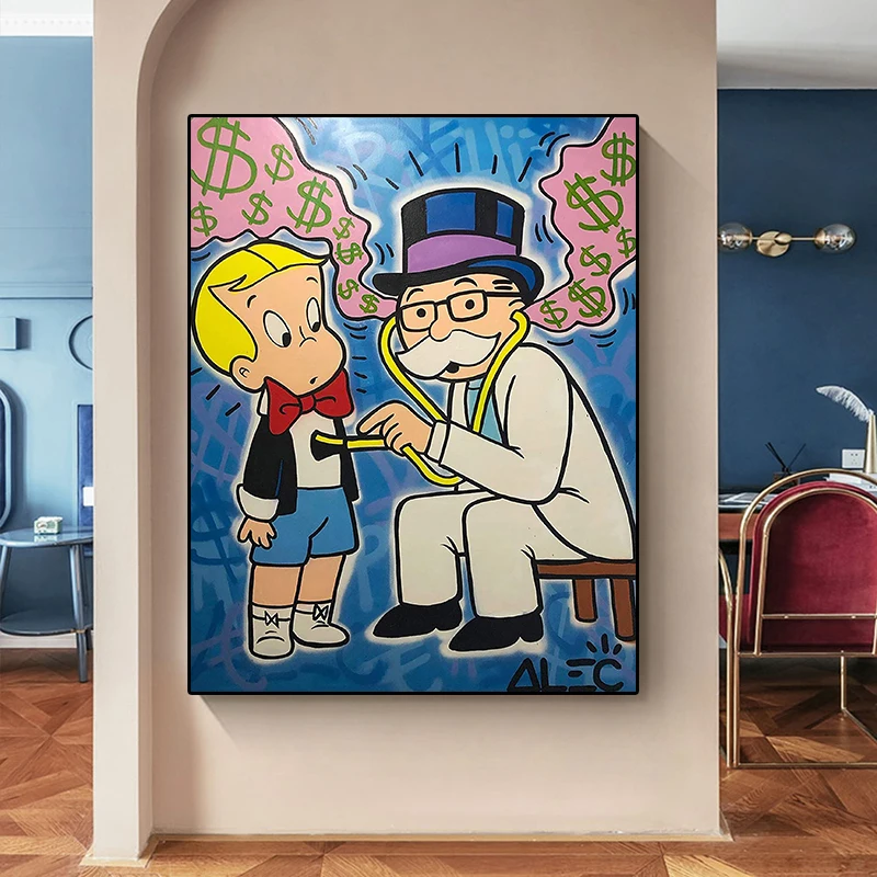 

Graffiti Wall Art Canvas Painting Alec Monopoly on Airplane Posters and Prints Modern Popular Office Home Decoration Pictures
