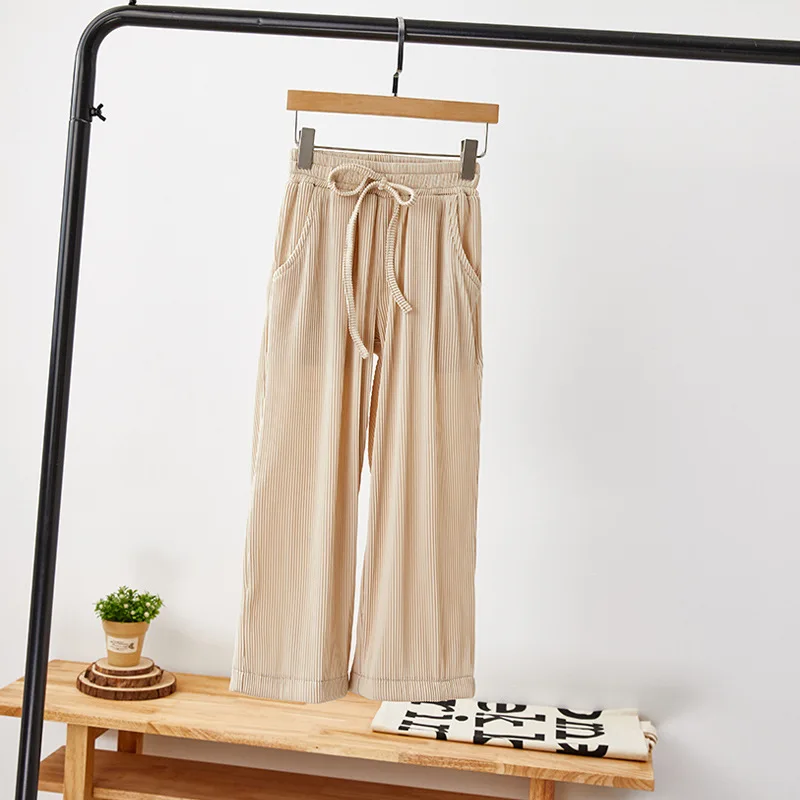 Модные штаны для девочек прямые широкие свободные брюки в полоску с карманами