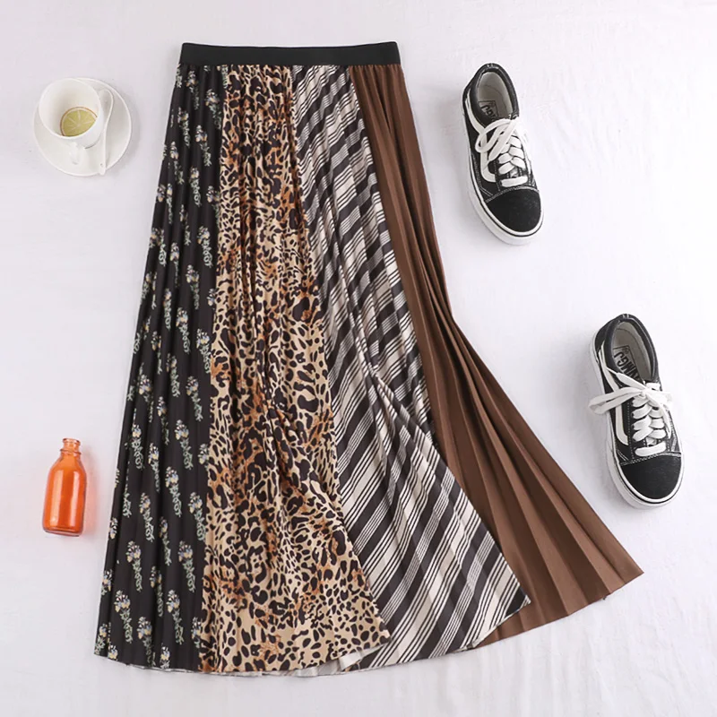 Осенне-зимняя винтажная леопардовая плиссированная юбка женские корейские