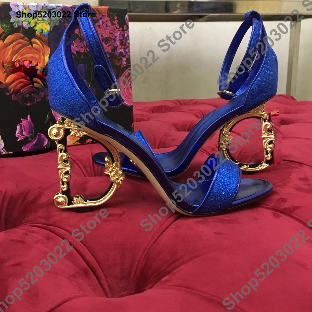 Синие туфли пикантные вечерние женские босоножки из лакированной кожи на