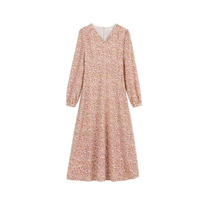 Женское шифоновое платье с длинным рукавом длинное оранжевое или розовое V