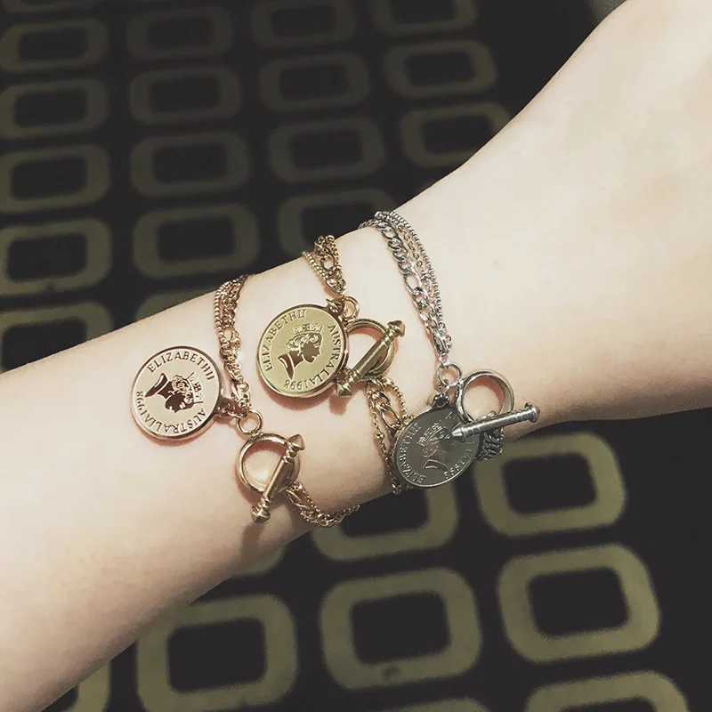 GHIDBK заявление многослойное Queen Елизаветы браслеты с подвесками в форме монет