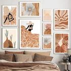 Абстрактные богемные линии солнце растение девочка ваза скандинавский настенный художественный холст живопись плакаты и принты для декора гостиной