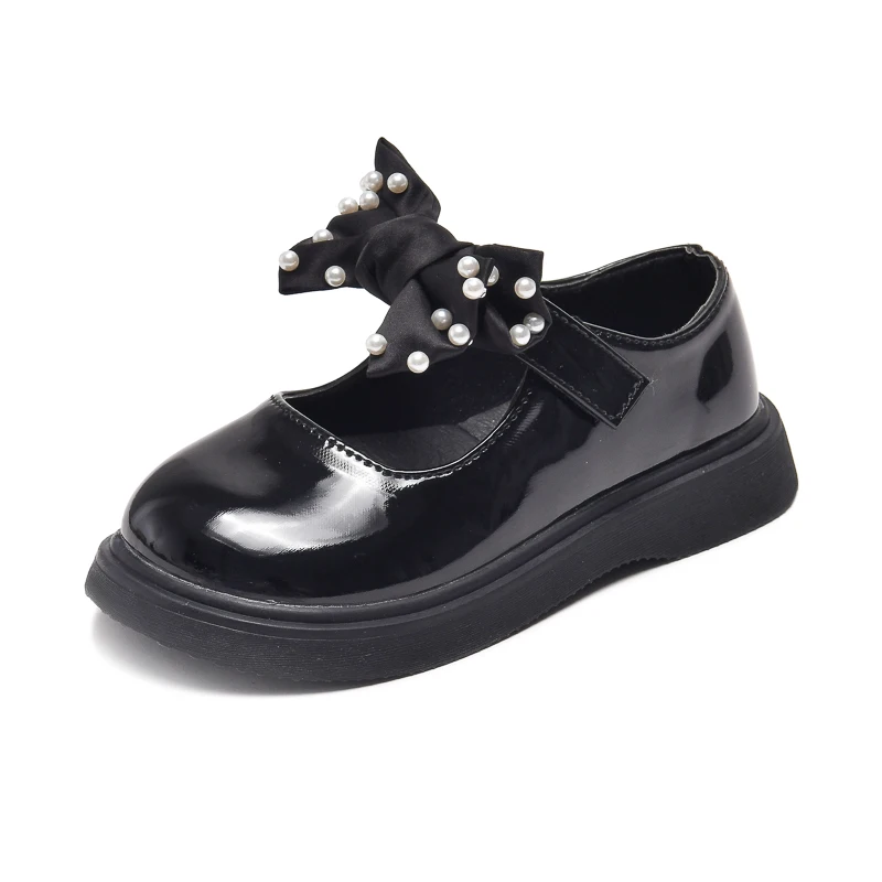 Girls Princess Shoes Pearls Big Bow Mary Janes Patent Leather Oxford For Kids Baby Children Casual Black White |