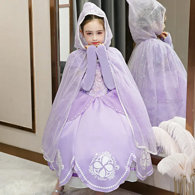 Little Princess Sofia Dresses For Girls Purple Evening Dress Baby Girl Gorgeous Ball Gown Fluffy Prom Frocks Kids Fancy Costumes | Детская