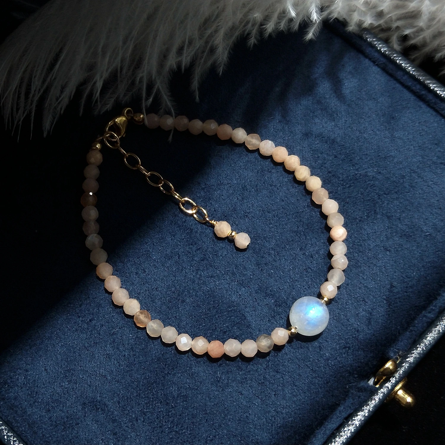 

Lii Ji Moonstone Sunstone 14K Gold Filled Bracelet 17+3cm Natural Stone Sparkling Jewelry For Women Gift