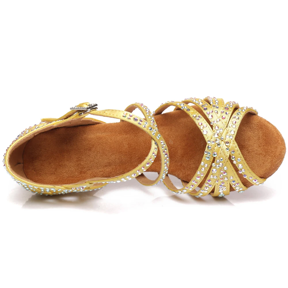 HROYL Women Dance-Shoes For Girls Latin Ballroom Dance Shoes Ladies Modern Tango Dancing Shoes Rhinestone Red Salsa Sandals