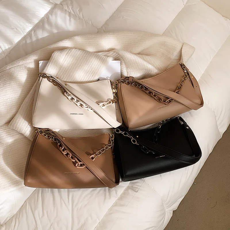 

Beautiful Chains Solid Leather Shoulder Women Bag sac femme Fashion Shoulder Square Bags City Fashion Female Hand Bags 2021