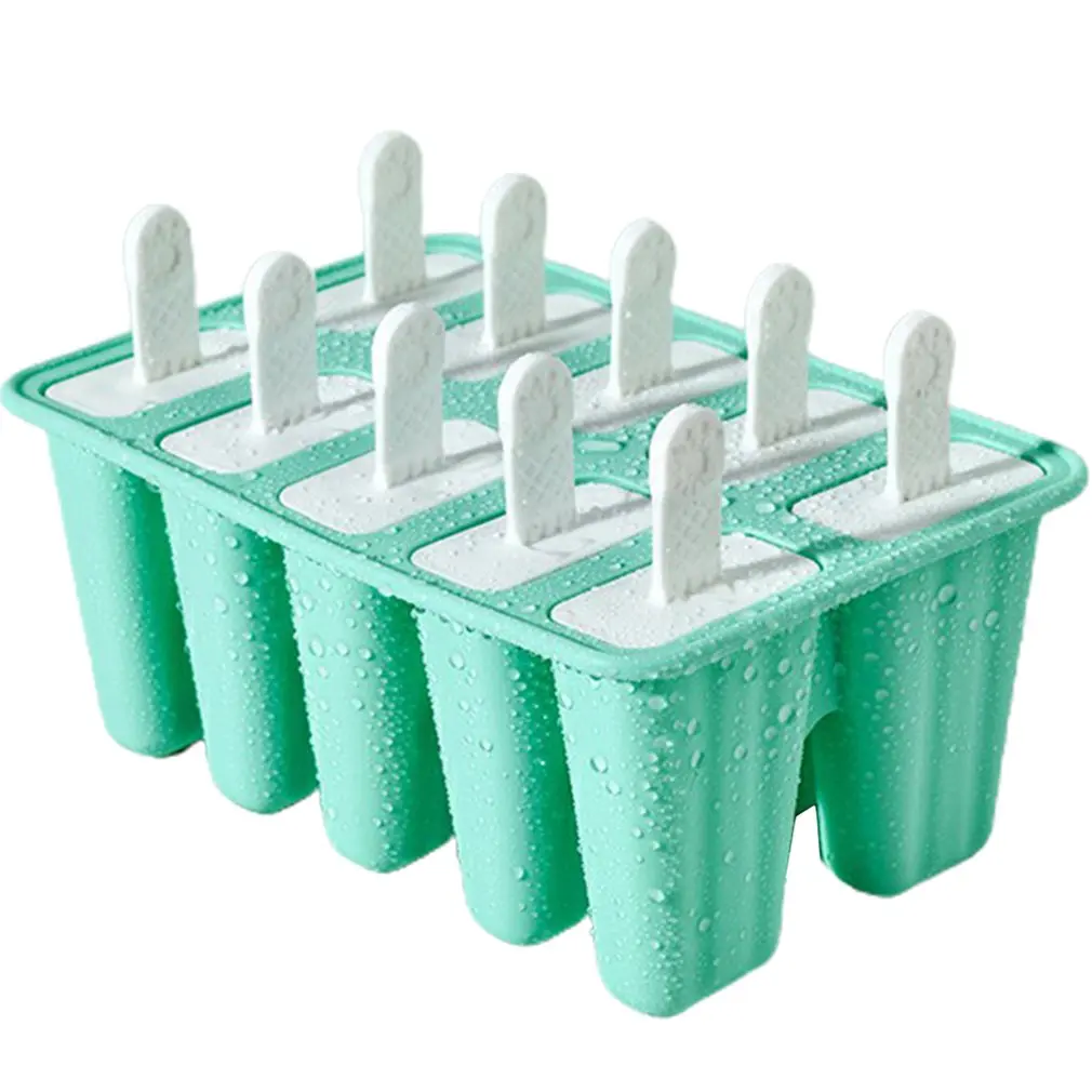 

10 Grid Silicone Ice Cream Mold DIY Bartender Mold With Lid Kitchen Tools Non-Stick Children's Popsicle Mold