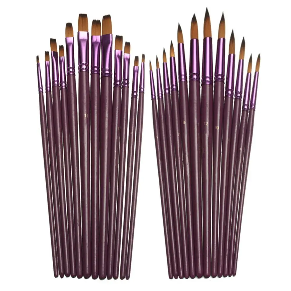 

12Pcs/Set Purple Rod Artist Fine Nylon Hair Paint Brush Set For Watercolor Acrylic Oil Painting