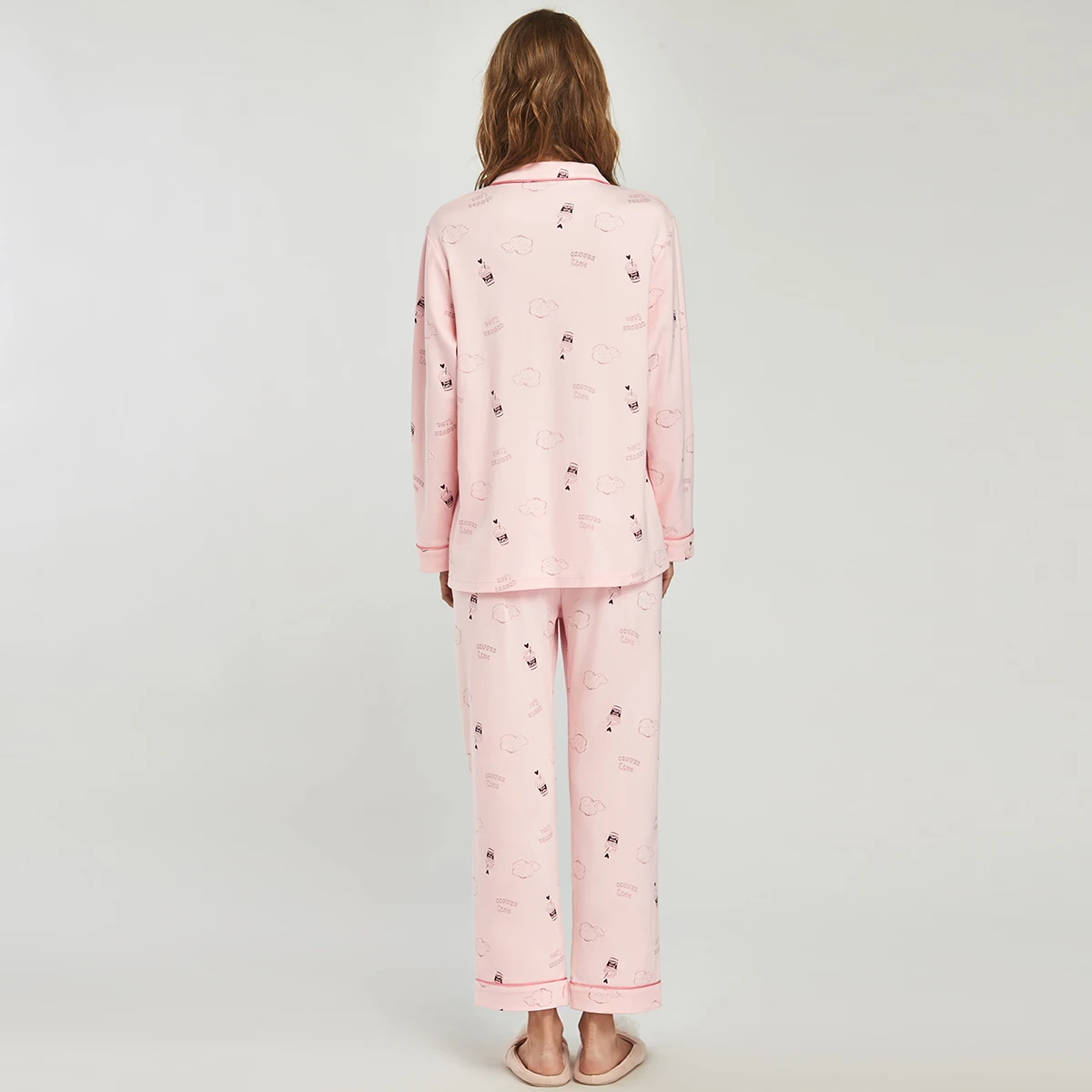 THREEGUN Women's Pajamas Set Cotton Turn Down Collar Autumn Winter Print Long Sleeves Trousers Loose Homewear Sleepwear Suit | Женская