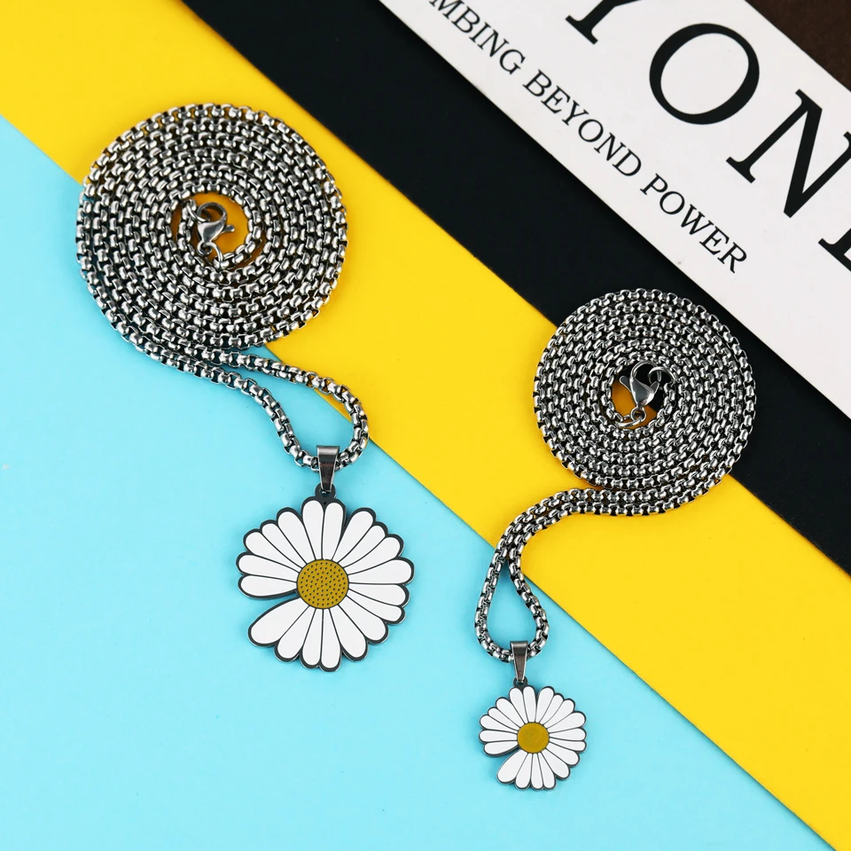 Стильное ожерелье с ромашками для женщин серебряная цепочка из нержавеющей