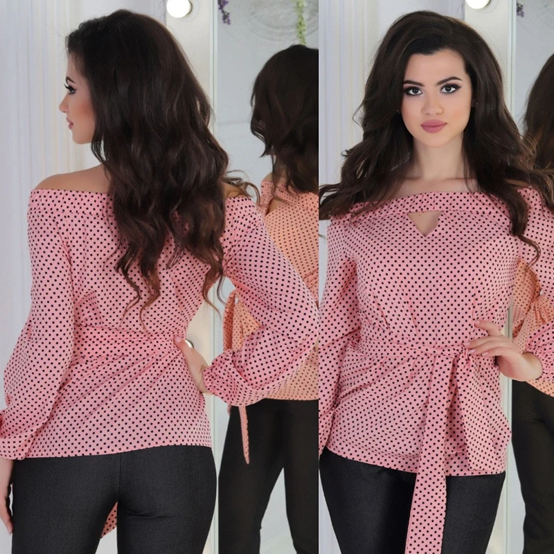 Женская сексуальная блузка в горошек с открытыми плечами женский комбинезон для