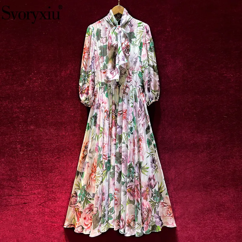 

Женское длинное платье Svoryxiu, шифоновое праздничное платье с рукавами-фонариками и кружевной подкладкой с цветочным принтом на лето 2019