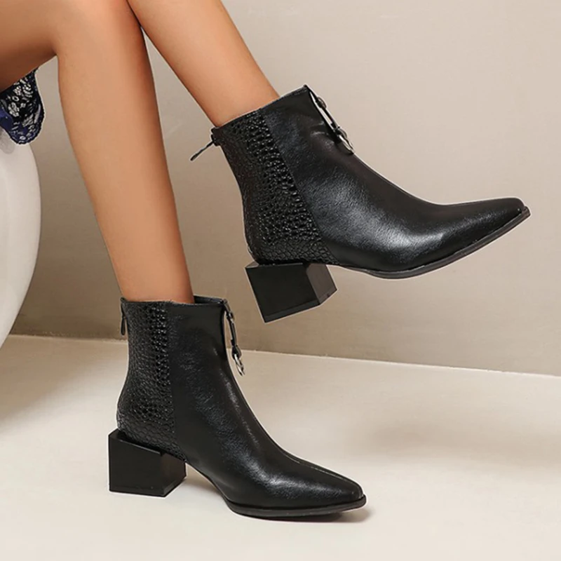 2020 ботинки на квадратном каблуке Женские зимние Челси Обувь под змеиную кожу