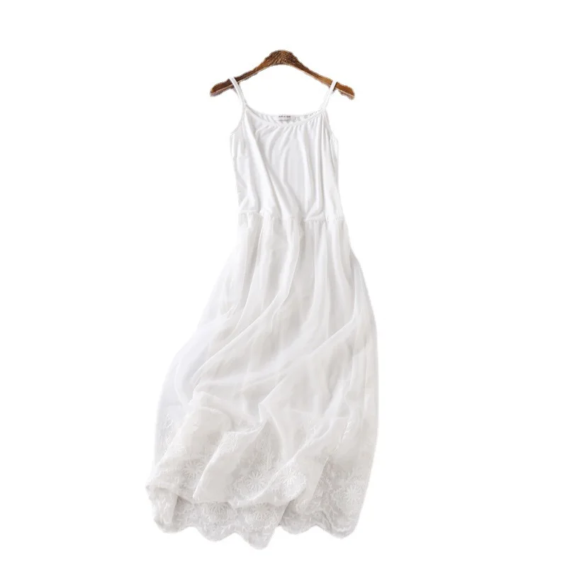 

Summer Embroidered Autumn Winter Long Suspender Dress With Lace Dress Bottom High Waist Petticoat Tank Top Skirt