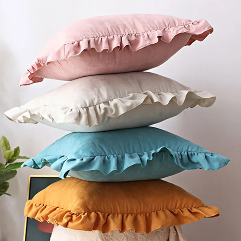

Solid Cushion Cover Pink Grey Brown Home Decor Pillow Cover Ruffle Soft Faux Suede For Sofa Bed Living room 45x45cm/30x50cm