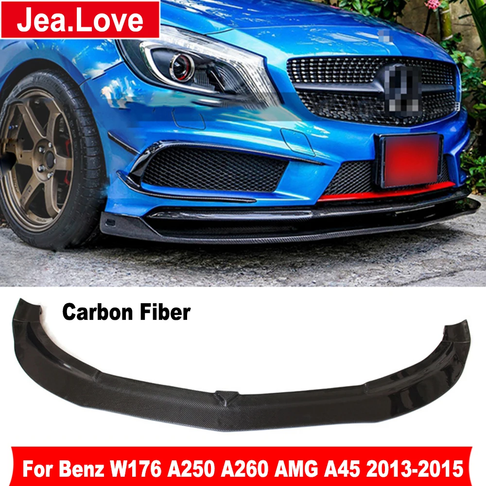 

R Style Real Carbon Fiber Front Bumper Lip Shovel Chin Protector For Benz W176 A-Class A250 A260 AMG A45 2013-2015