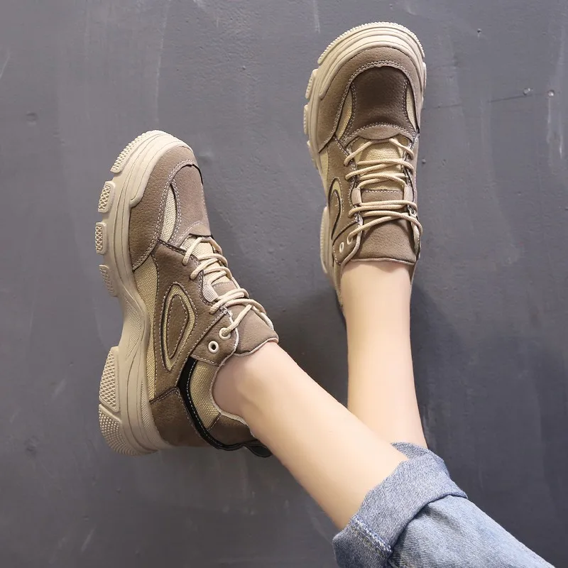 Женские кроссовки на платформе Fujin весенние дышащие с круглым носком и толстой