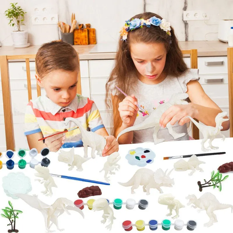 

Children Dinosaur Toy DIY Water Coloring Set 3D Jurassic Dinosaur Painting Educational Kids Drawing Crafts And Art Kit Supplies
