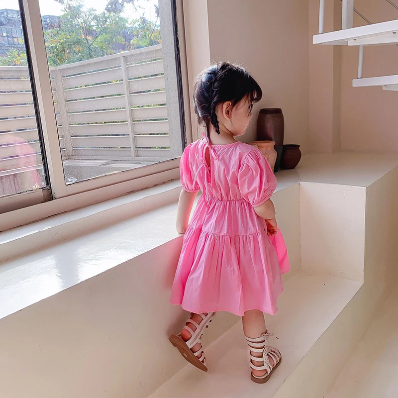 

2021 Summer New Children'S Clothes Toddler Girls Dress Puff Sleeve Princess Dress With Big Hem