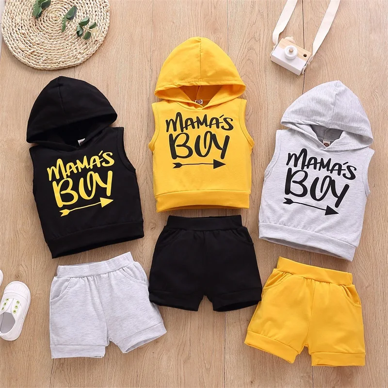 

Baby boy suit newborn child hooded suit summer print short-sleeved clothing 2-piece set of hooded shorts