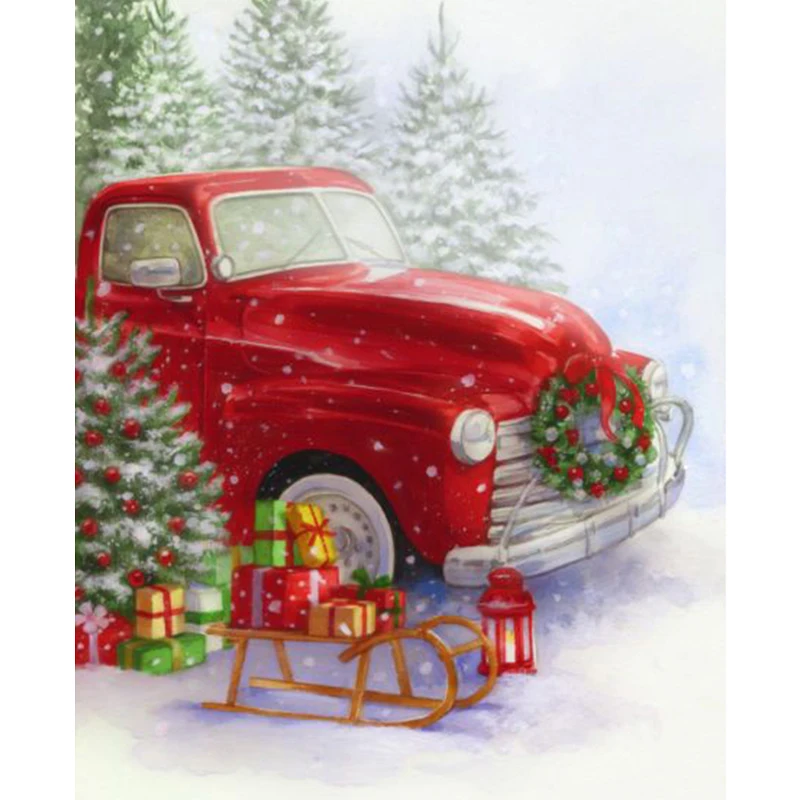 5D DIY Алмазная вышивка по номерам Красный грузовик Полная квадратная мозаика