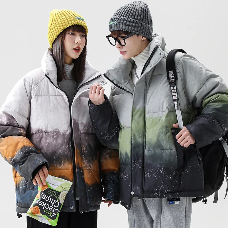 

Winter Down Jacket Tide Brand Stand-up Collar Loose White Duck Down Coat Snow Mountain Gradient Down Jacket Warm Windproof Coat