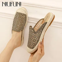 slip on lazy shoes fisherman shoes summer slides rhinestone rattan grass woven women shoes mesh hollow sandals flats slippers