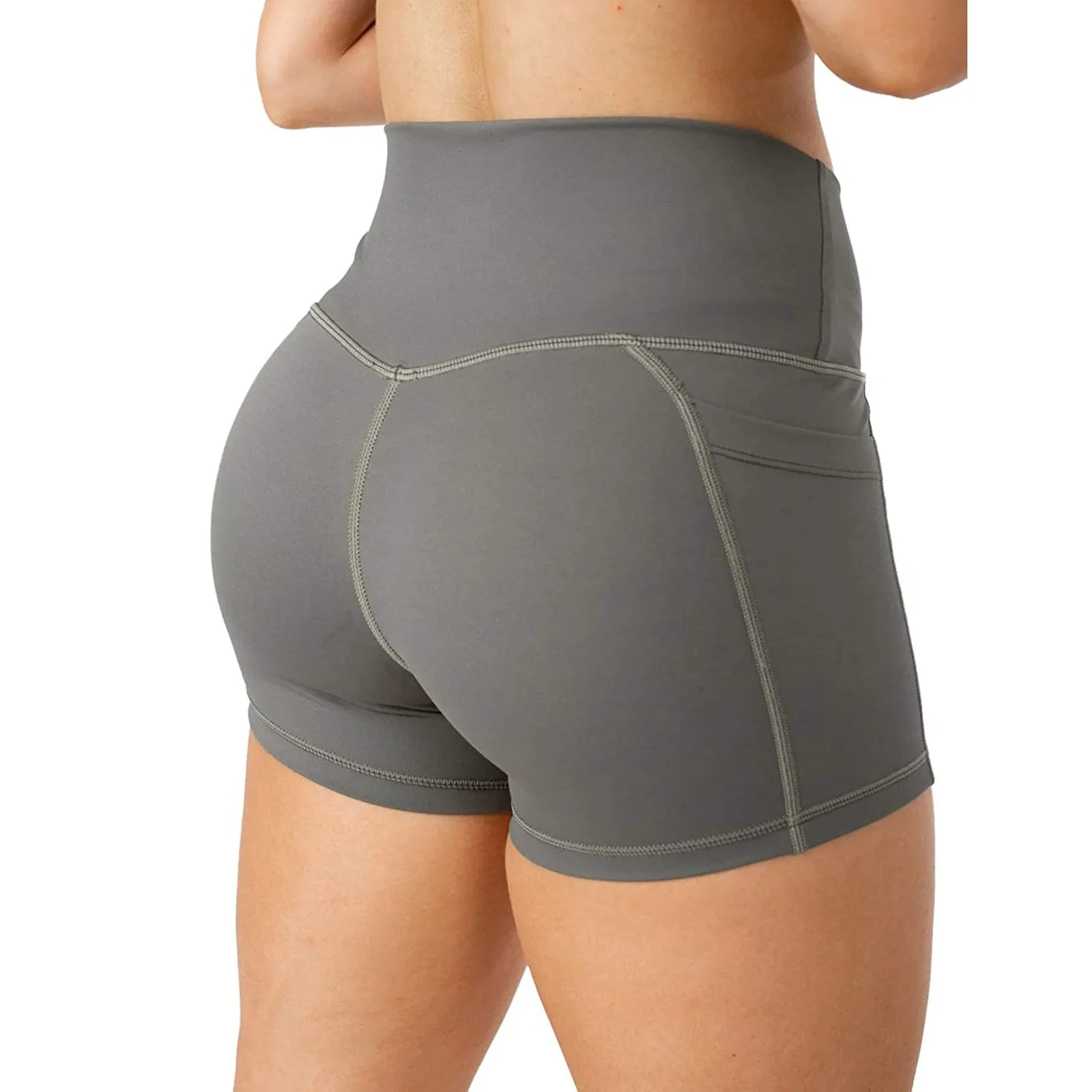 

Gym Jogging Running Shorts Mesh Shorts Women High Waist Lifting Push Up Tight Sports Pocket Fitness Short Pant #T2P