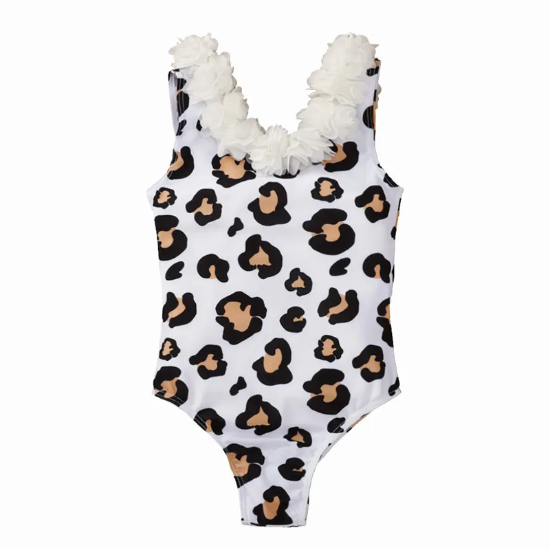

Fashion Toddler Kid Girls Sleeveless Leopard Print Backless 3D Flower Splcie Cute One-Piece Swimsuits Beachwear Bathing Swimwear