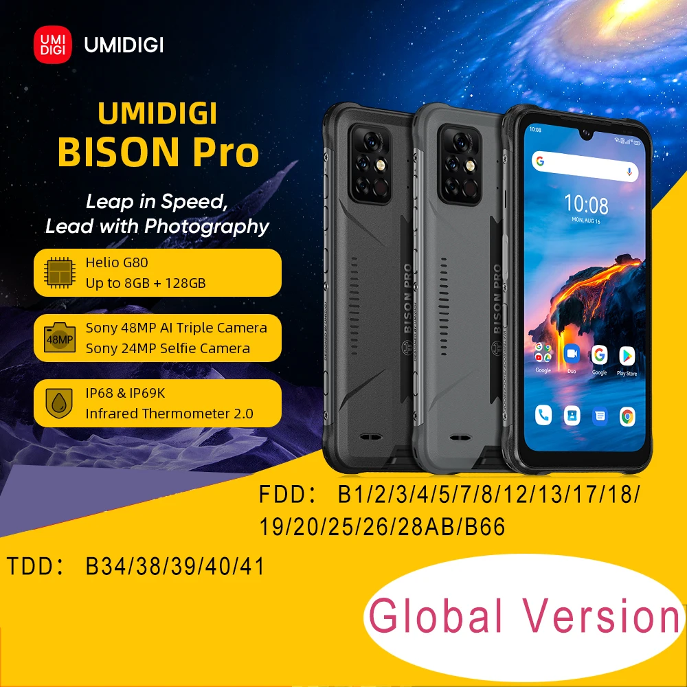

Глобальная версия UMIDIGI BISON Pro смартфон 128 ГБ IP68/IP69K Helio G80 NFC 48MP камера 6,3 "FHD + экран 5000 мАч Android 11