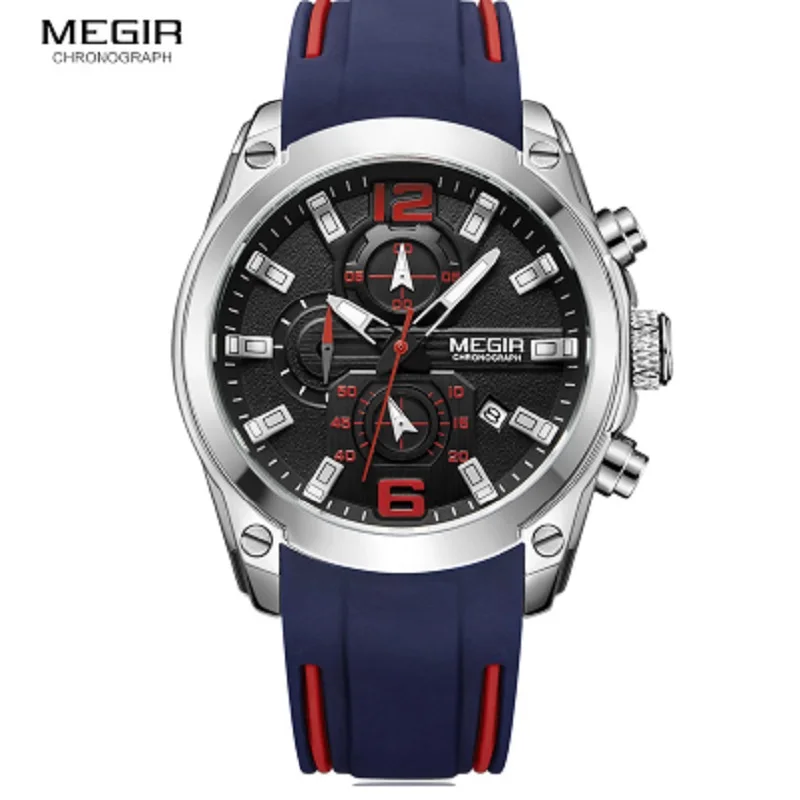 Megir Топ бренд хронограф аналоговые кварцевые мужские часы календарь светящиеся