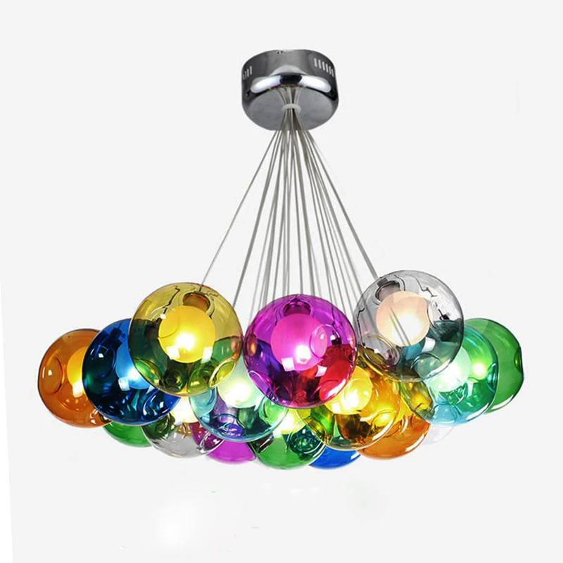 

Colorful Hanging Glass Chandelier Light G4 Led Suspension Pendant Lamp Living Room Droplights Modern Glass Ball Light